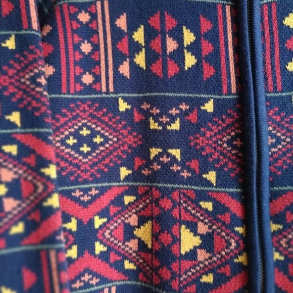 L Alia Vintage knit Aztec geometric print zipper cardigan navy blue - Picture 5 of 9
